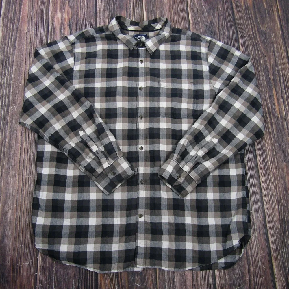 The North Face Shirt Mens 2XL Gray‎ Plaid Long Sleeve Button Up Cotton Casual